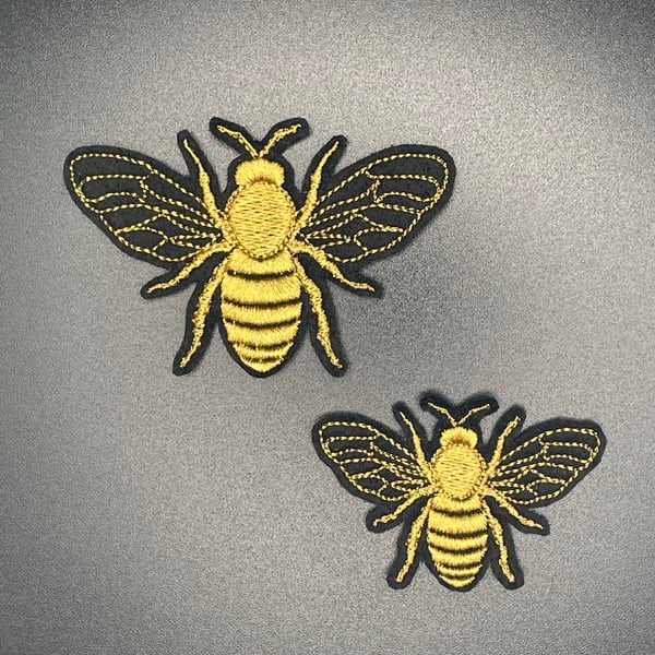 Beautiful Gold Bee Iron-On Embroidered Patch - available in 2 sizes