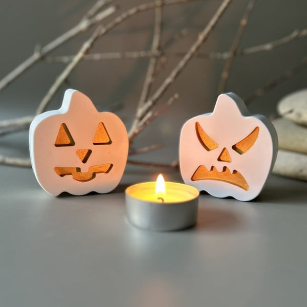 White Pumpkin Decorations - Spooky Halloween Ornaments - Gold Detailing