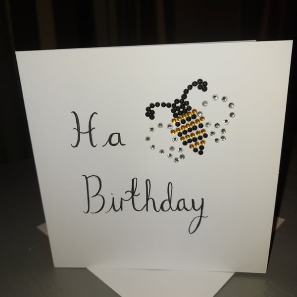 Ha BEE BIRTHDAY BLANK CARD, hand sparkled, hand made, Bee