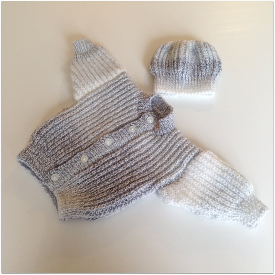 Baby Cardigan and matching Beanie Hat 0 - 3 months