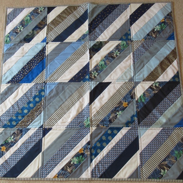 Patchwork Lap Quilt, Handmade from Cotton Fabrics in Shades of Blue