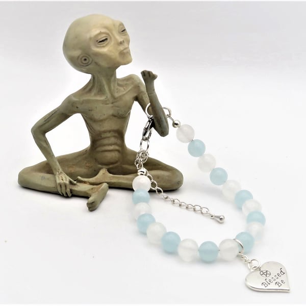 Chalcedony and Selenite Bracelet with Charm. Free P&P 