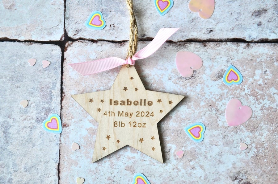 Personalised Baby Wooden Star Decoration
