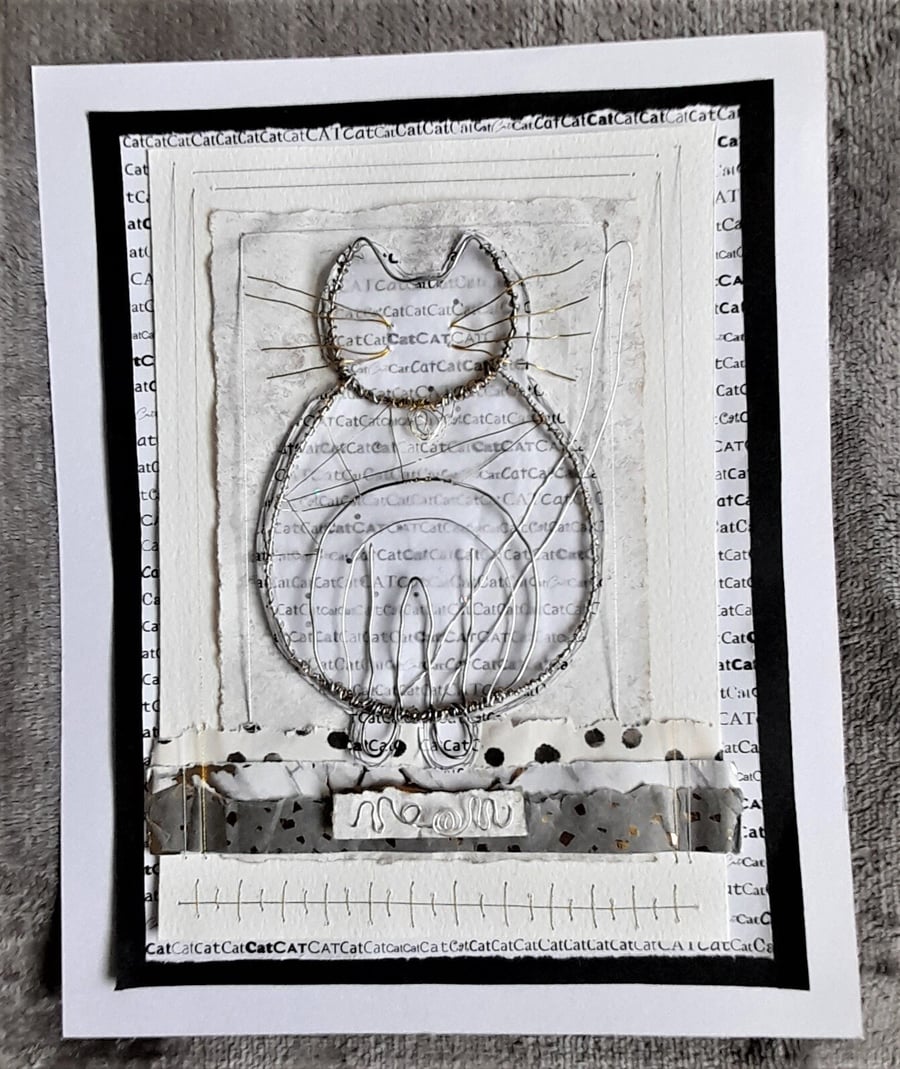 The Content Sitting Wire Cat. A Handmade Art Picture. Purfect for Cat Lovers!!!