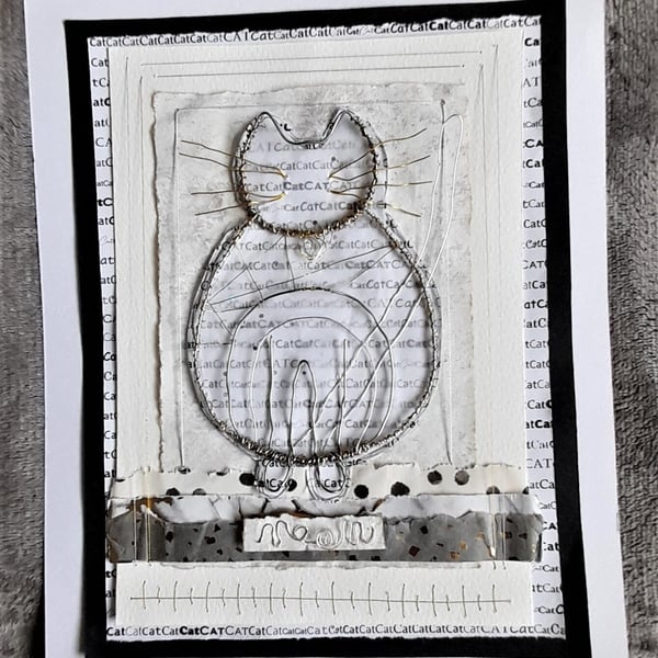 The Content Sitting Wire Cat. A Handmade Art Picture. Purfect for Cat Lovers!!!