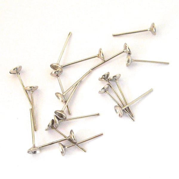 50 x Rhodium Plated Cup Stud Earring Findings 4 mm (25 pairs)