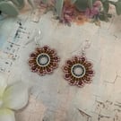 Handmade Beaded Flower Earrings, Boho Floral Circle dangle earrings, teen gift 