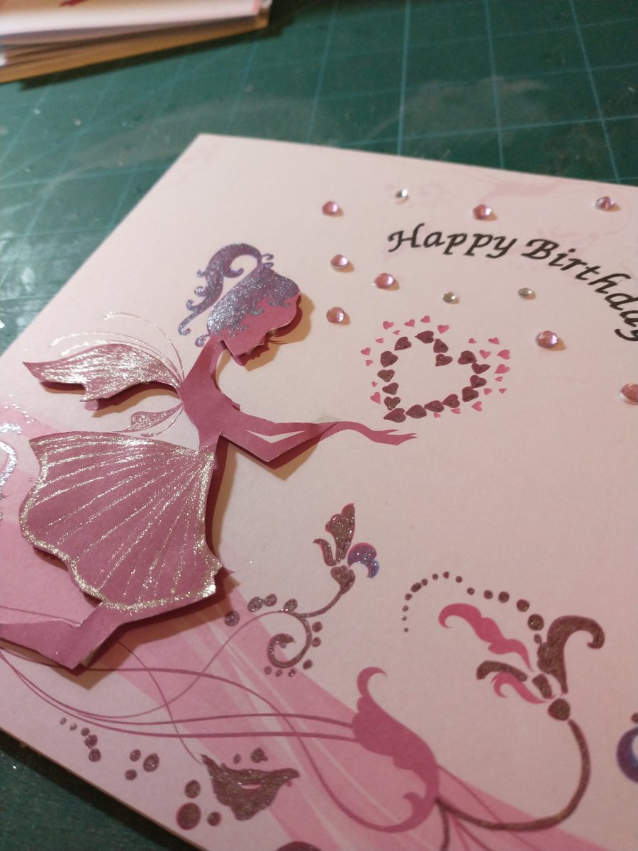 Pink heart fairy birthday card