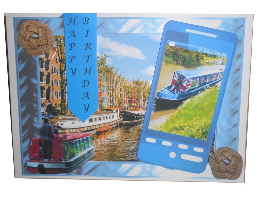 Canal Boat Phone Card - Birthday or Retirement
