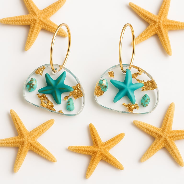 Turquoise Starfish Resin Hoop Earrings – Gold Leaf Ocean Drops