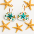 Turquoise Starfish Resin Hoop Earrings – Gold Leaf Ocean Drops