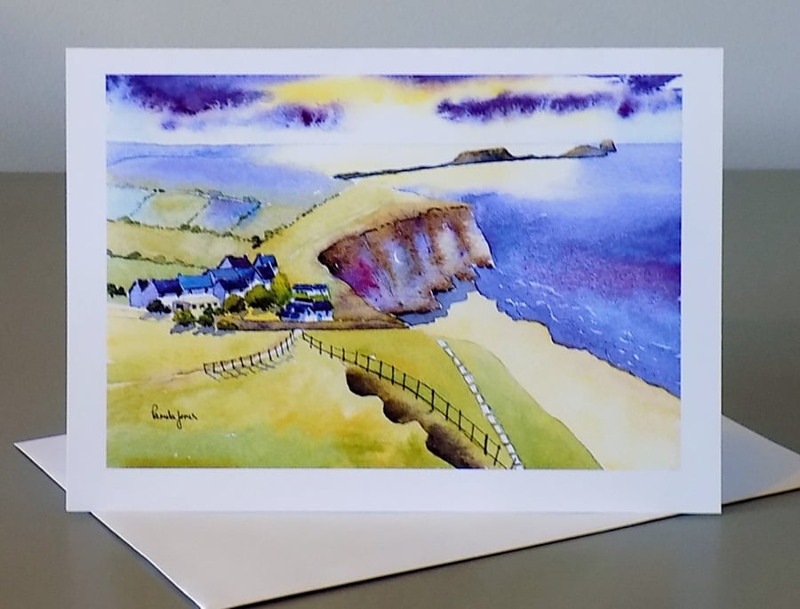 Sunset, Rhossili Bay, Gower, Greetings Card, Blank inside, A5