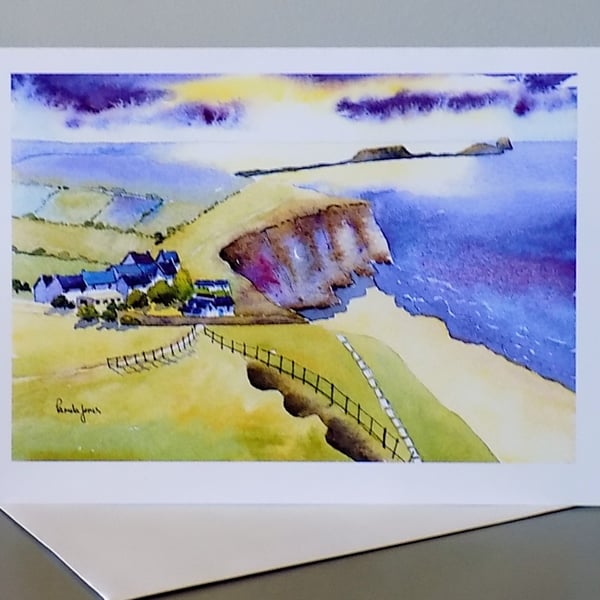 Sunset, Rhossili Bay, Gower, Greetings Card, Blank inside, A5