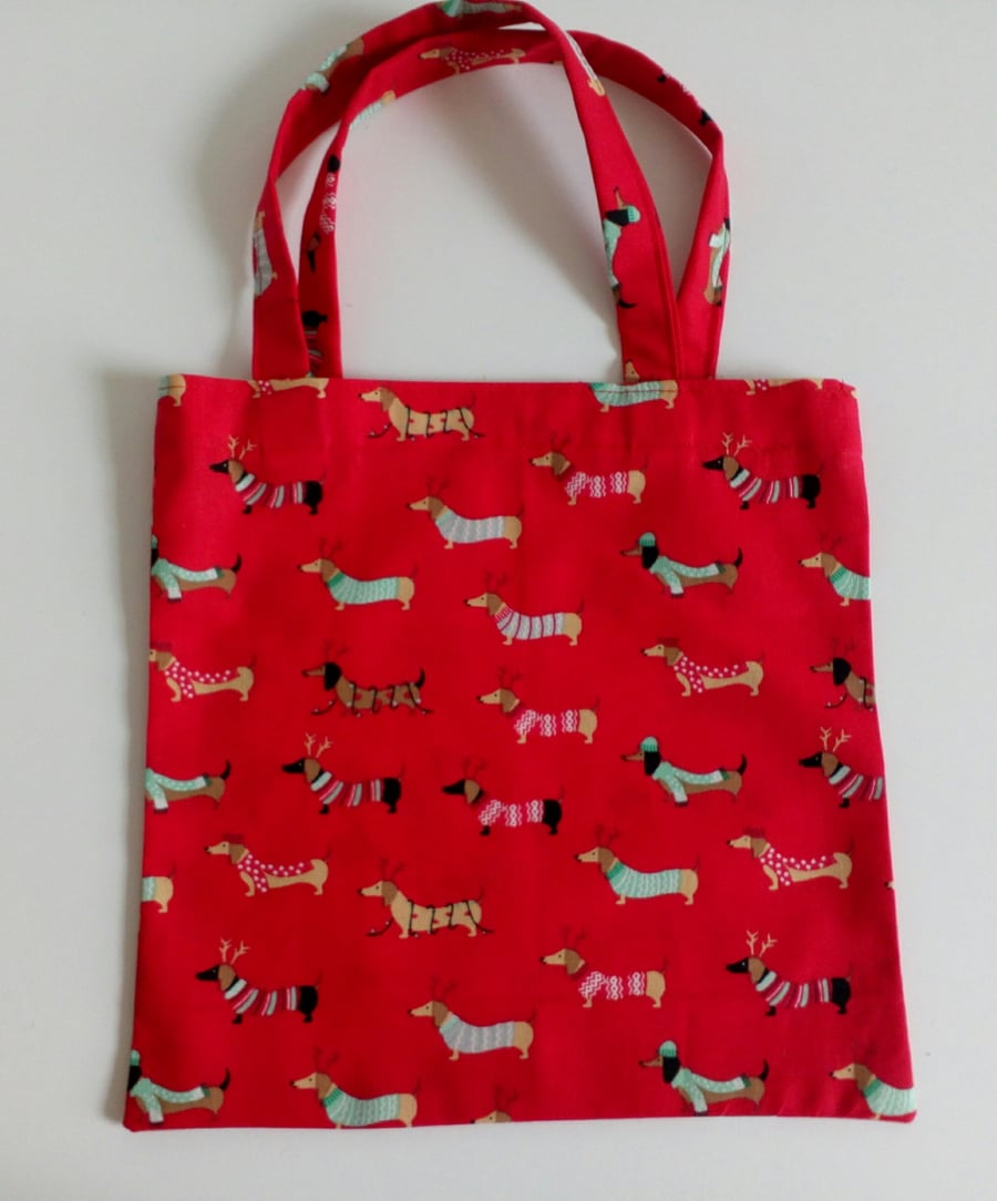 Xmas gift bag, Dachshund, gifts, 100% cotton bag, red Christmas gift bag