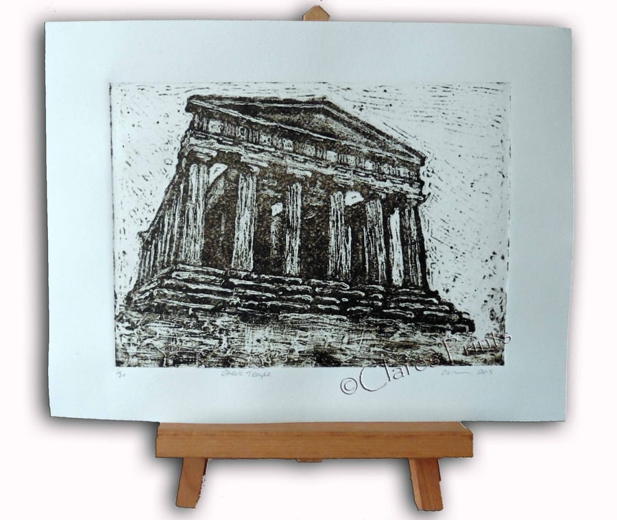 Greek Temple Limited Edition Original Collagraph Print Art 