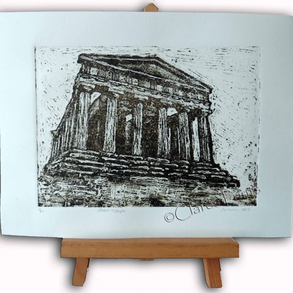 Greek Temple Limited Edition Original Collagraph Print Art 