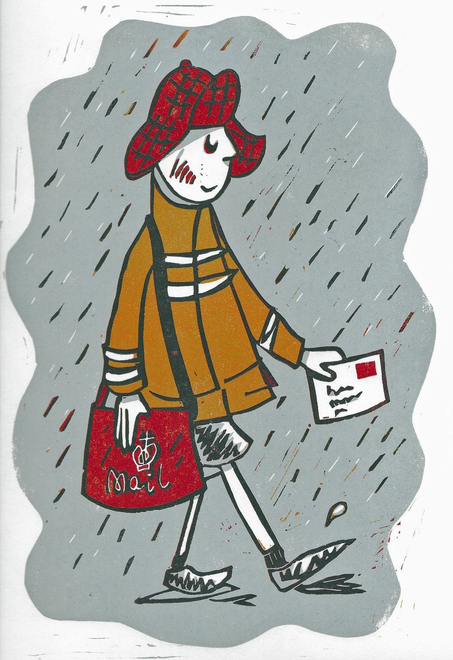 Postie Hand Printed Lino Print Limited Edition