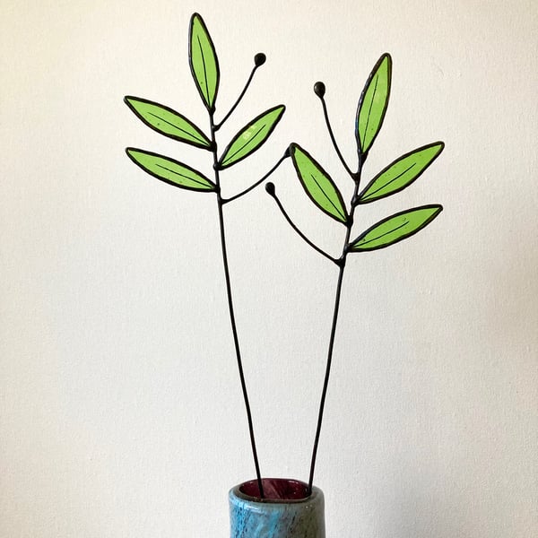 Stained Glass Leaves, Everlasting Handmade Wild Flowers, Leaf Stem