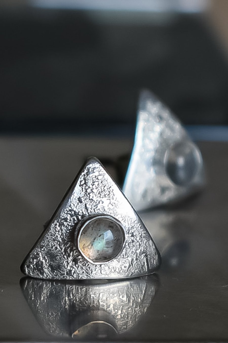 Labradorite Studs, Sterling Silver Triangle Studs