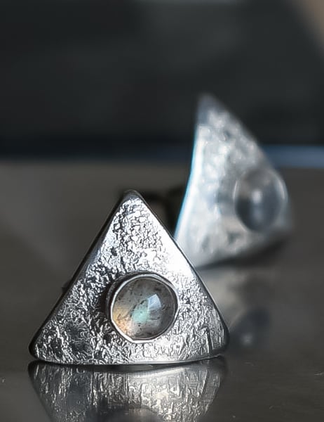 Labradorite Studs, Sterling Silver Triangle Studs