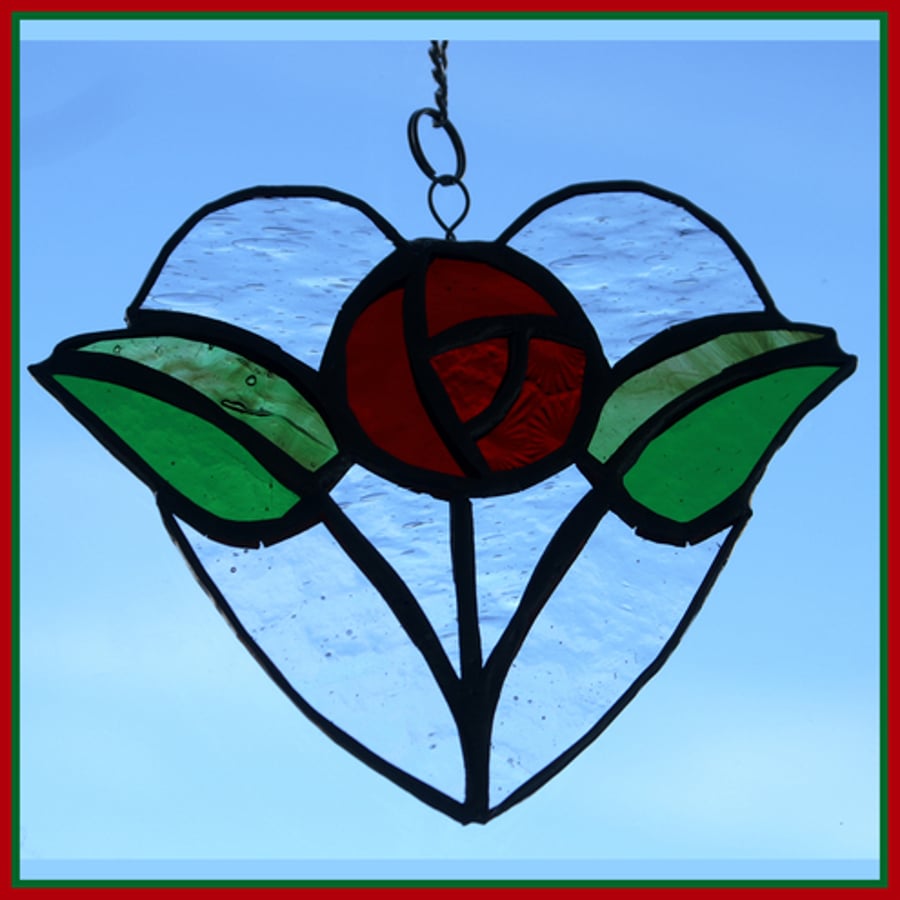 Rose in a Heart  Suncatcher Stained Glass