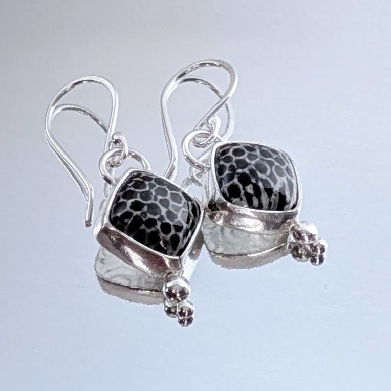 Black Fossil Coral Earrings