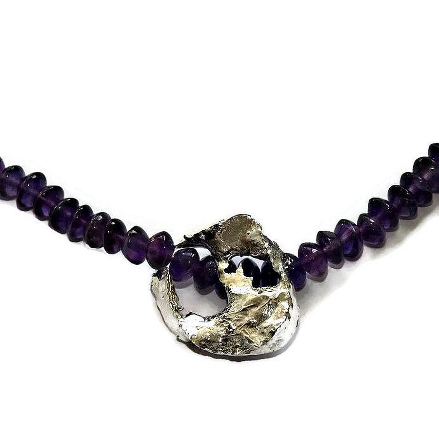 amethyst necklace with handmade abstract sterling silver pendant