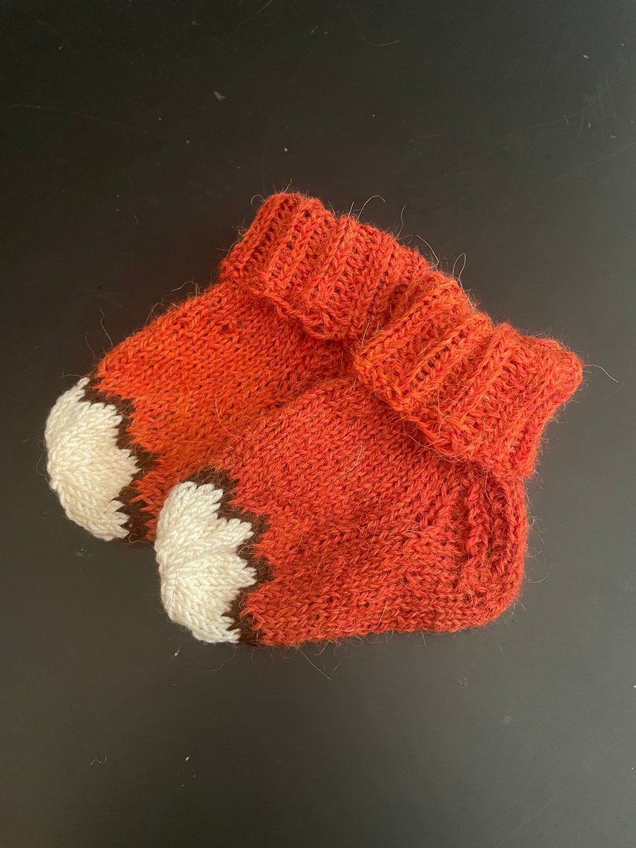 Hank knit baby socks alpaca merino wool orange fox foxy foot