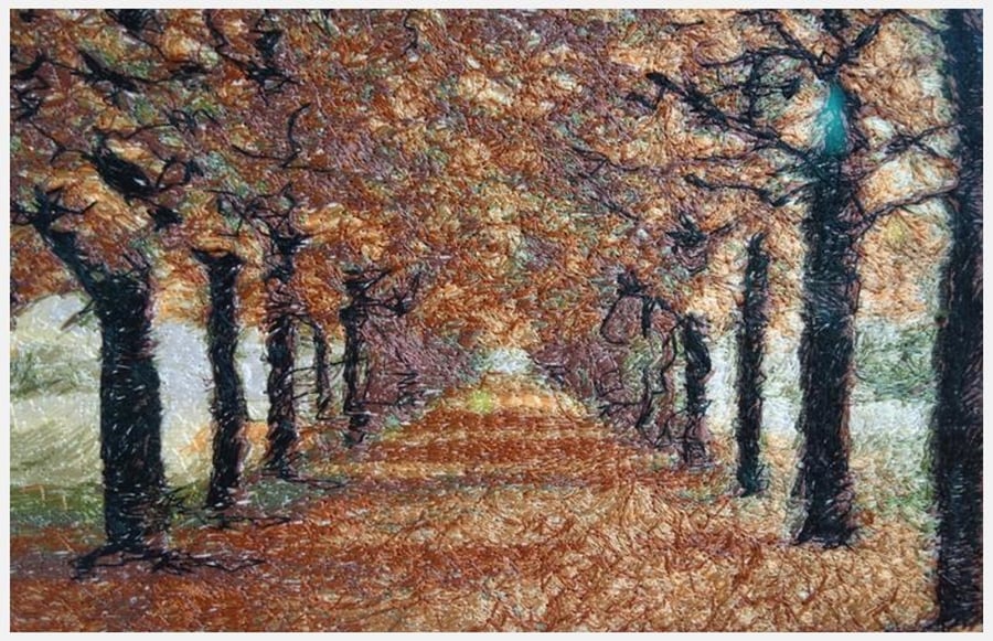 Embroidered Art-Autumn Trail.  A beautiful work of art.
