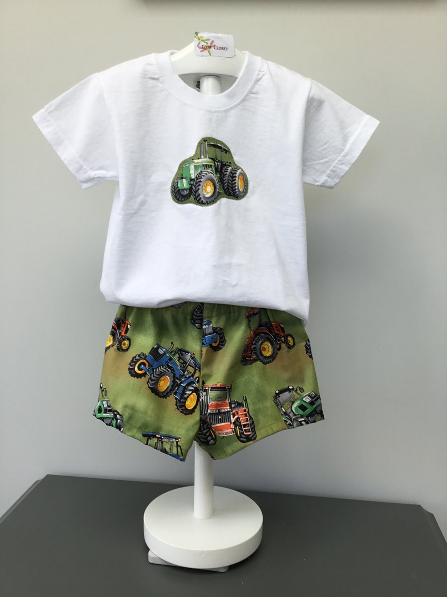 Baby boy shorts and tee set, tractor shorts, boys shorts, summer outfit, age 1yr