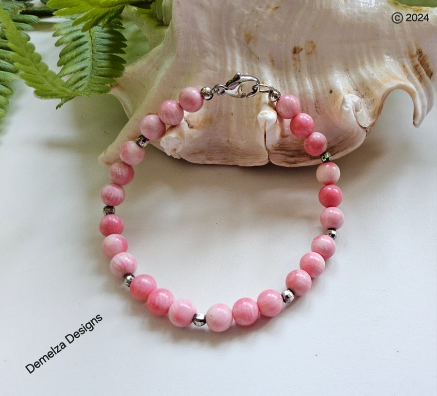 Pretty Eco Bamboo Pink Coral Sterling Silver Bracelet ONE OFF