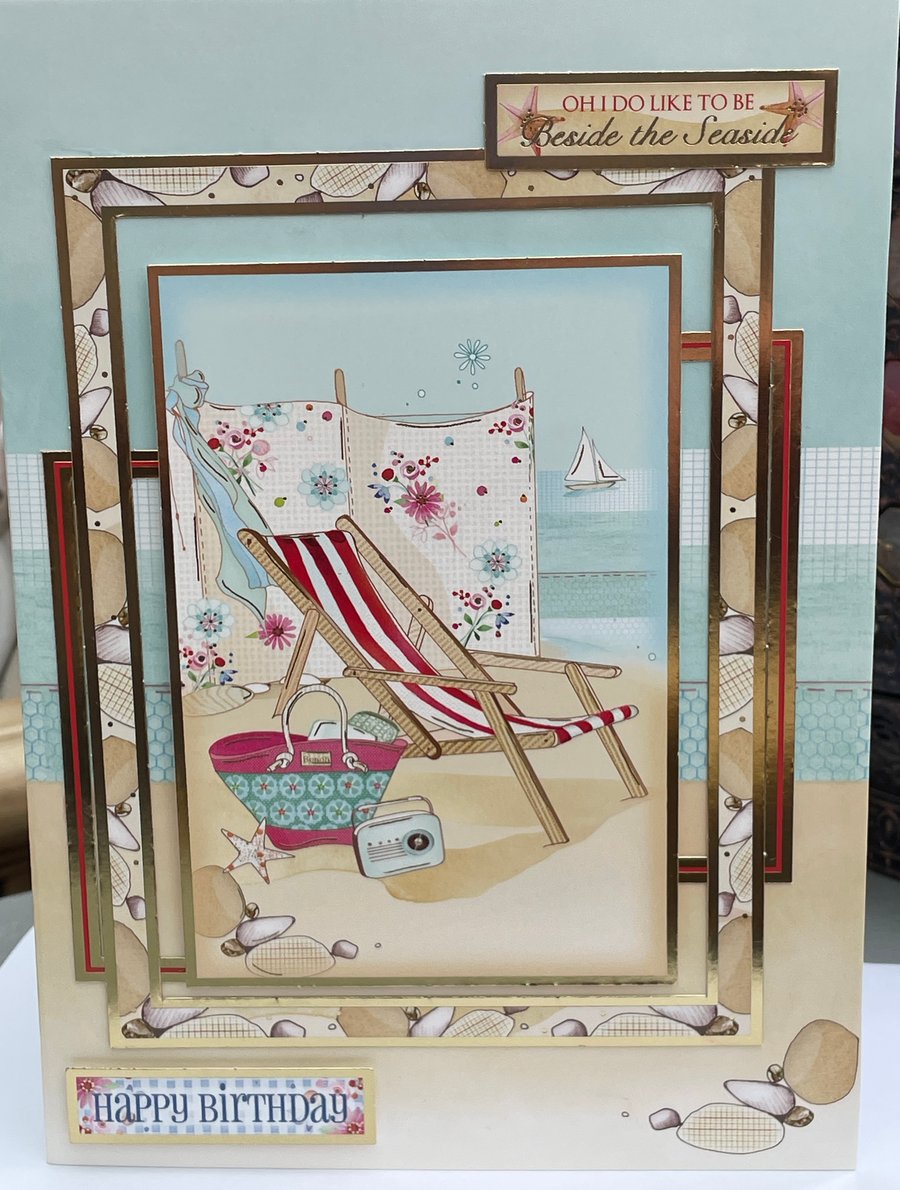 Beside the seaside deckchair Happy Birthday card