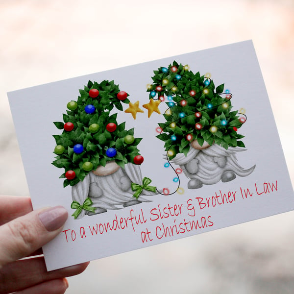 Wonderful Sister & Brother In Law Gnome Christmas Card, Sister Christmas Card