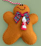 Handmade Felt Gingerbread Christmas Decoration – Tartan Bow & Mrs Claus Cha