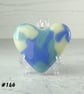 Fused glass blue and cream heart pocket hug with stand 5x4.5cm handcrafted (146)