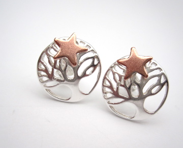 Morning Star Silver Tree of Life Earrings, Stud, Posts, Stars, Trees, Copper
