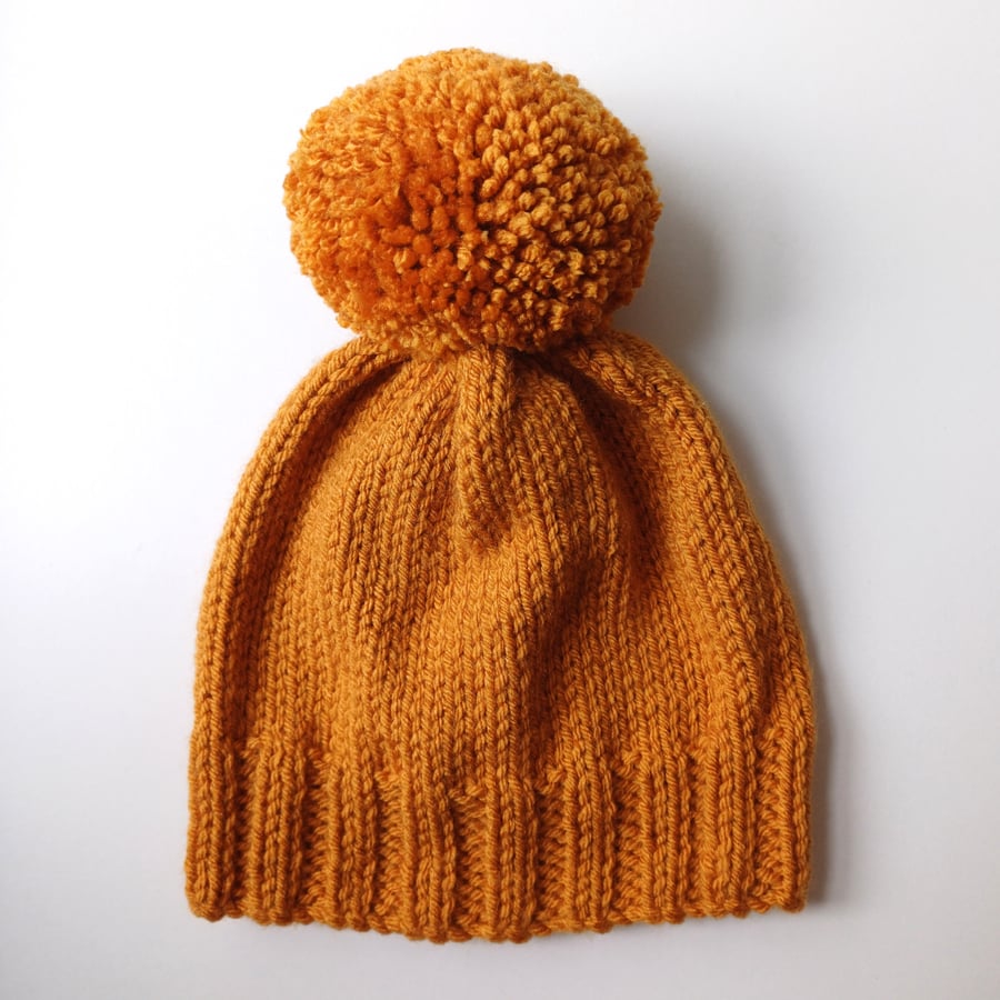 Bobble Hat in Mustard Chunky Yarn
