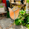 Stained  Glass Tulip Stake Large - Handmade Plant Pot Dec -  Orange Streaky
