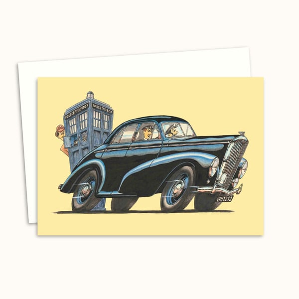 Police Car Greeting Card: Hand Drawn Cartoon Illustration - Blank Inside (314)