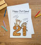 Funny Cat 21st Birthday Card, Glitter Sassy Cat Art (A5) Personalised