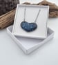 Dark Blue Fused Glass Heart Necklace with Stainless Steel Chain - Image 6