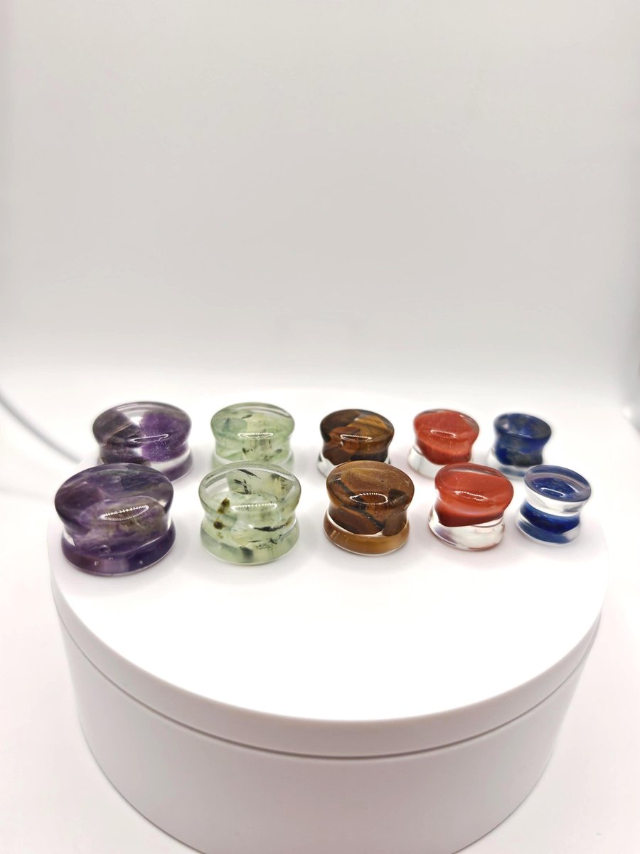 Handmade Resin Crystal Plugs: Aventurine, Jasper, Lapis Lazuli Tunnels
