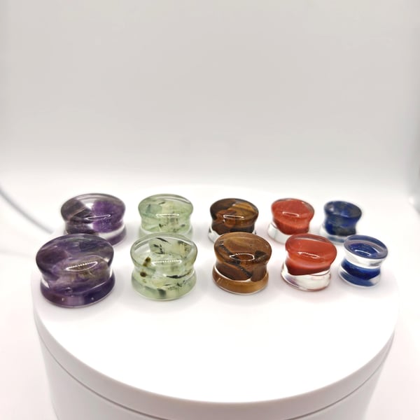 Handmade Resin Crystal Plugs: Aventurine, Jasper, Lapis Lazuli Tunnels
