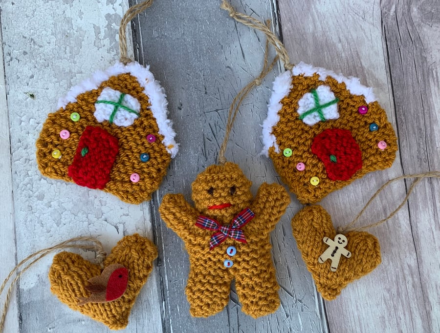 Set of 6 knitted Christmas  gingerbread decorations 