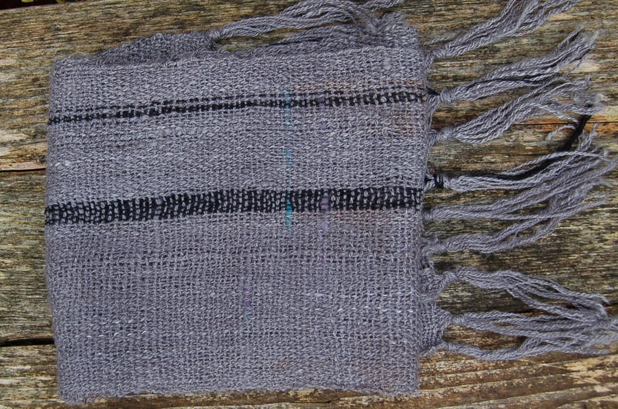 Hand dyed, spun and woven wool scarf.  Grey scarf.