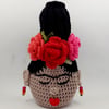 Reserved for Suzie. Crochet Covered  Bottle 'Head Vase'.  Frida Kahlo 