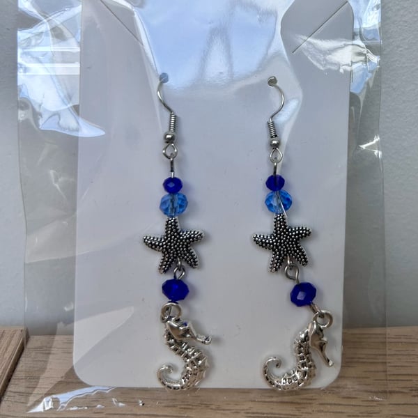 Blue Seahorse Earrings