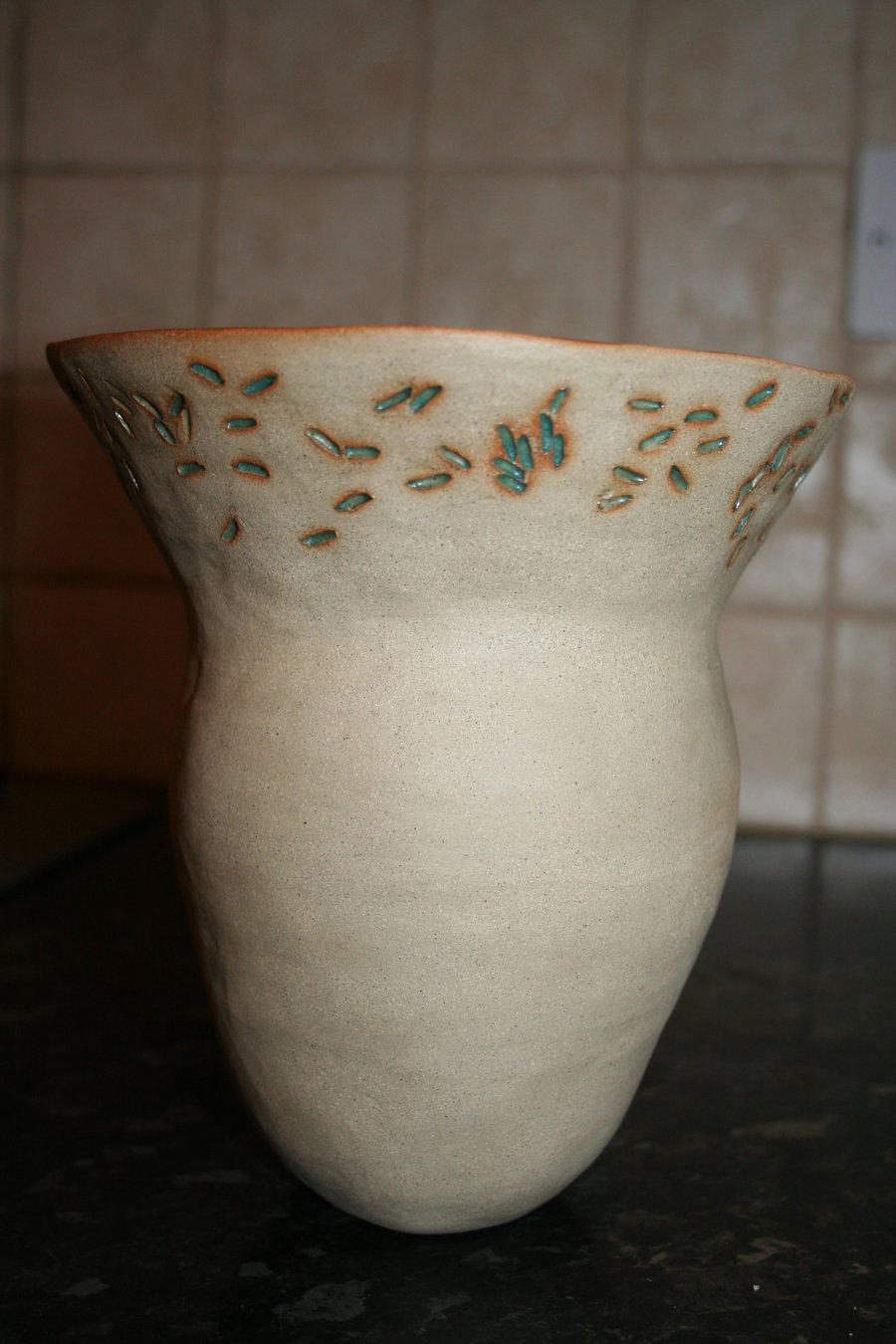 Handmade coiled natural ceramic turquoise & rice textured decorative cacti pot