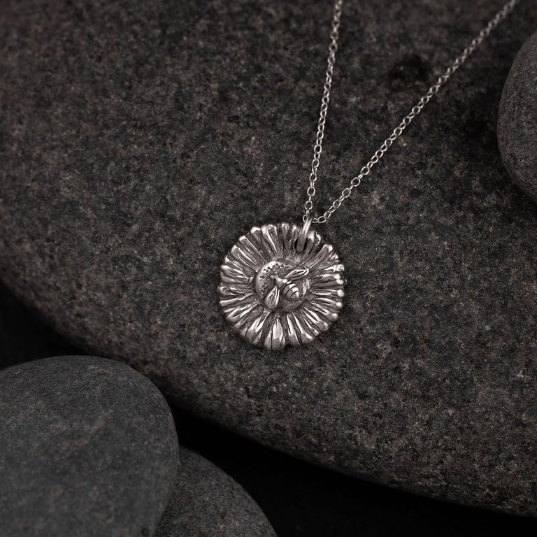 Fine Silver Daisy and Bee Pendant