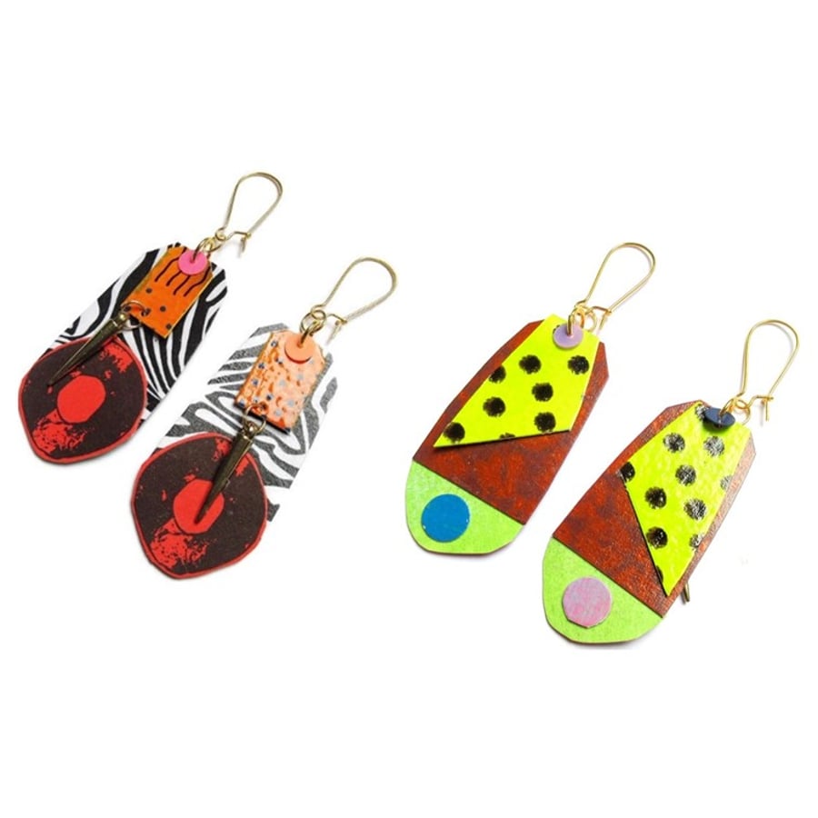 Statement Earrings Reversible Zebra Stripes Black White Red Outrageous Jewellery